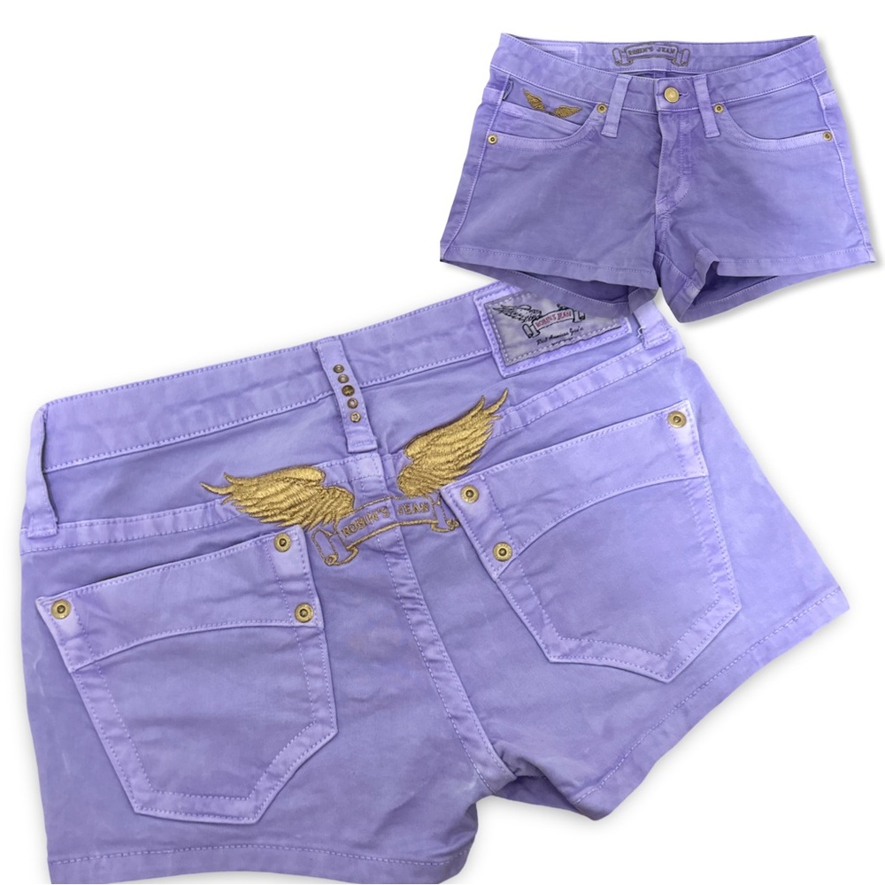 Robin Jeans Gold Angel Wing Shorts Violet - RARE NWOT